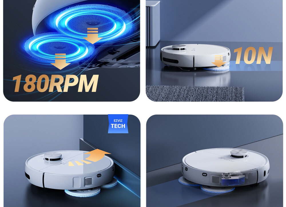 Robot sprzątający EZVIZ RS20 Pro Max Dynamiczne mopowanie  miejsc trudnych do sprzątnięcia  kąty czy przestrzeń pod meblami