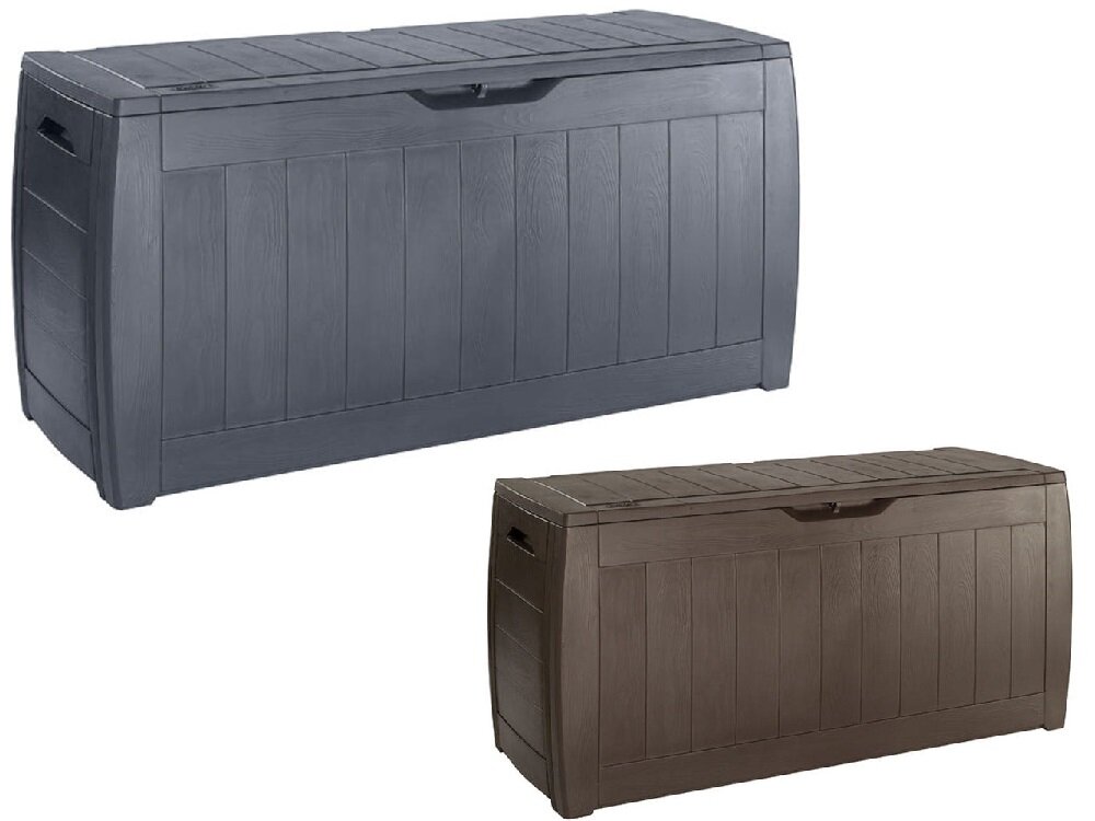 Skrzynia ogrodowa KETER Hollywood z wysokiej jakości materiału EVOTECH imituje naturalny splot rattanowy nie wymaga konserwacji system JUST CLICK AND GO montaż na zatrzaski