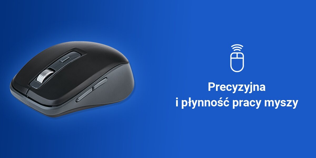 Zestaw HAMA WKM-550 Czarno-szary 
				płynna praca myszki, ergonomiczny kształt, zaprojektowany z myślą o osobach praworęcznych, polimerowe ślizgacze, regulacja dpi, 3 stopnie czułości - 800, 1200, 1600 DPI
				mysz na niebieskim tle, napis płynna praca myszy