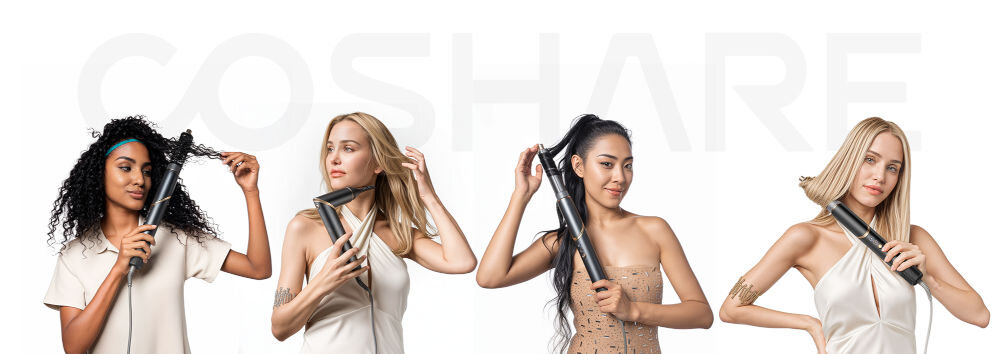 Suszarko-lokówka COSHARE SuperFlow InStyle HS30E 1000 W Kremowy różne kobiety długie włosy zawijanie włosów jasne tło o mocy 1000 W bezszczotkowy silnik do 110 000 obrotów na minutę do 20 m/s zwiększa efektywność pracy urządzenia chroni włosy przed nadmiernym przegrzaniem zdrowy wygląd 