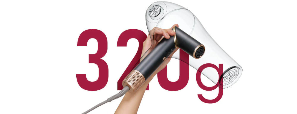 Suszarko-lokówka COSHARE SuperFlow InStyle HS30E 1000 W Kremowy ciemna suszarka przyciski duży czerwony napis białe tło niewielka waga zaledwie 320 g ergonomiczny uchwyt świetnie lezy w dłoni komfort do codziennego użytku w domu wygoda funkcjonalność dla każdej użytkowniczki 