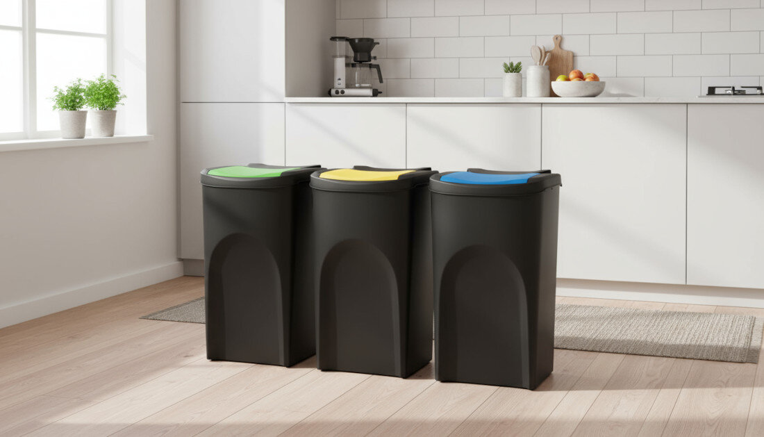Kosza na śmieci KEDEN SORTIBOX IKWB35S3 3 x 35L Czarny design prezentacja wizualizacja wygląd Wygodna segregacja odpadów