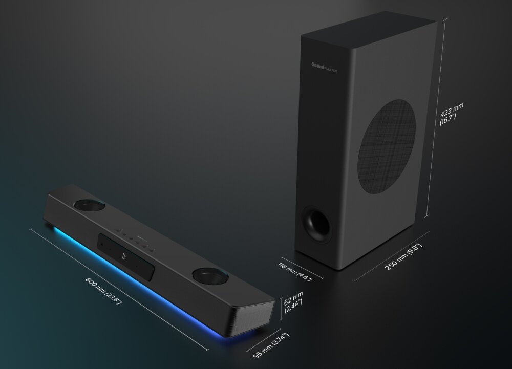 Soundbar komputerowy CREATIVE Sound Blaster Katana V2X rozmiar wymiary kompakt