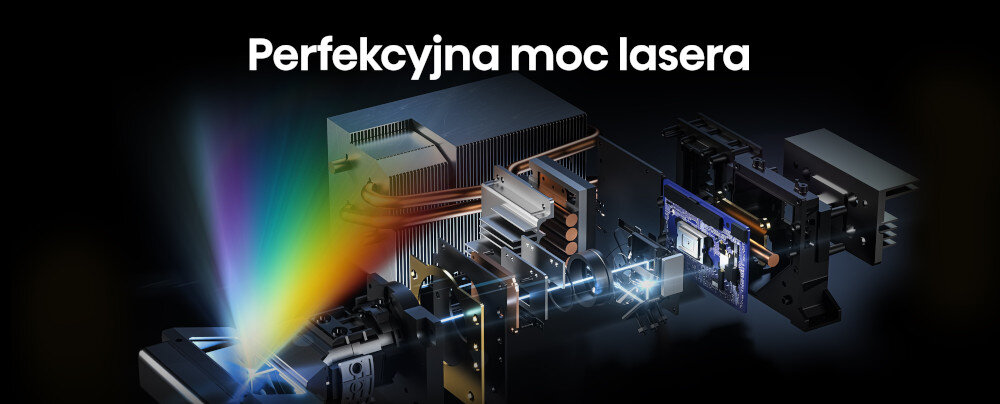 Laser TV HISENSE 120L9QD LPU Digital Laser Engine 2.0 potrójny laser RGB, budowa lasera na czarnym tle