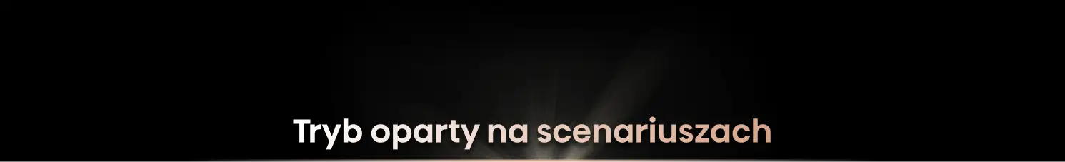 Czarny ekran z tekstem \'Tryb oparty na scenariuszach\' w jasnym kolorze na dole obrazu.