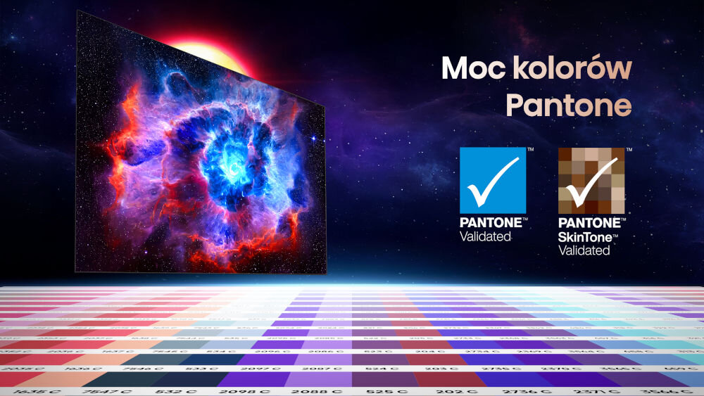 Laser TV HISENSE 100L9QD Pantone SkinTone Validation naturalne kolory, matryca pod kątem na gwieździstym tle