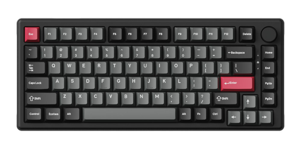 Klawiatura KEYCHRON C3HE-G75 Przewodowe połączenie USB-C Polling rate 1000 Hz Konstrukcja długiej trwałości adapter USB-A do USB-C - klawiatura na białym tle od góry