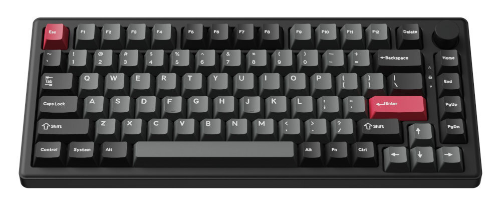 Klawiatura KEYCHRON C3HE-G75 podświetleniem RGB wiele trybów iluminacji narzędzia do wymiany keycapów i switchy - klawiatura od przodu na białym tle