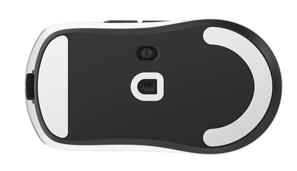 SECRET GEAR ZX2 ZX2 sensor PixArt PAW3950 30 000 DPI (Dots Per Inch) tuningu z oprogramowania 42 000 DPI częstotliwością raportowania aż 8000 MHz trybie 2.4GHz Niski LoD (0,7-2 mm) - mysz od spodu na białym tle