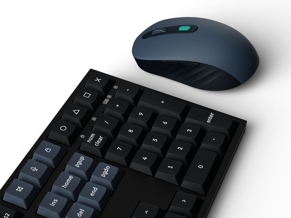 Zestaw KEYCHRON Wireless Combo KCBD2 Scissor Switch klawiaturze B36 klasyczne rozwiązania membranowe klawisz jest fabrycznie nasmarowany BM25 mikroprzełączniki Huano Micro Switch - zestaw na białym tle od bliska