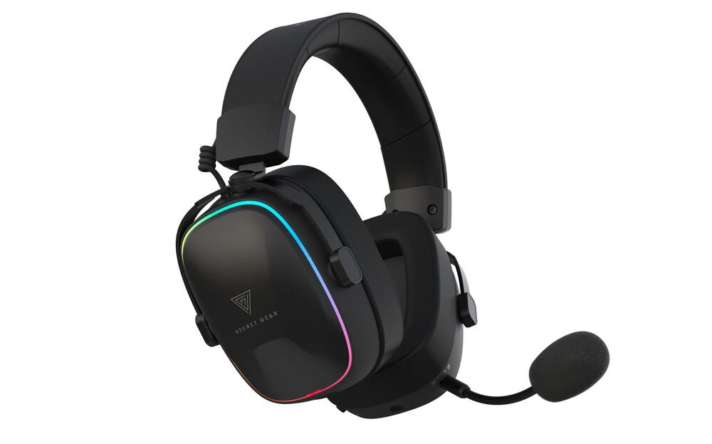 Słuchawki SECRET GEAR SX2 podświetlenie RGB, gamingowy wygląd, słuchawki po skosie na białym tle