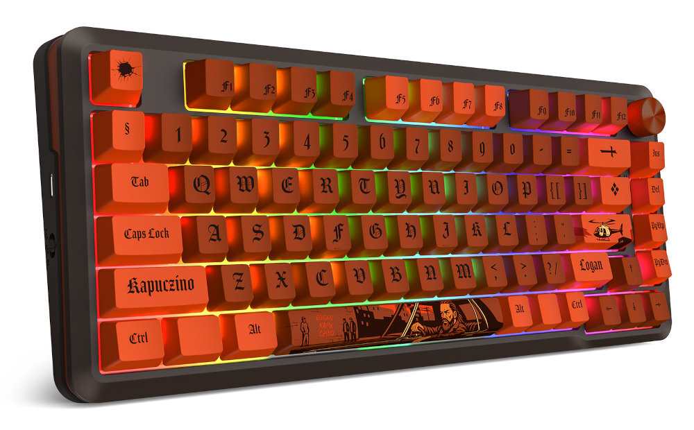 REDRAGON K4PUC21N0 PRO układ 75% Wbudowane pokrętło zarządzanie głośnością i efektami świetlnymi rozmieszczenie elementów - klawiatura pod kątem z podświetleniem