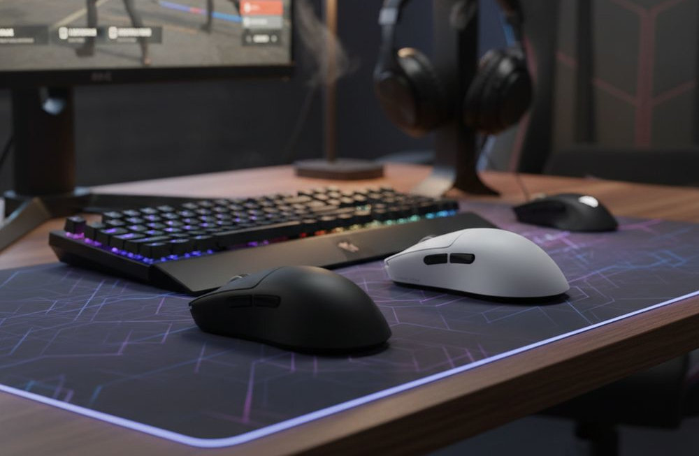 SECRET GEAR ZX2 - myszka w dwóch kolorach na biurku