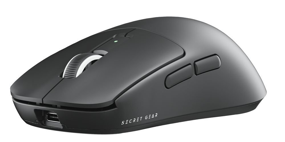 SECRET GEAR ZX2 Secret Gear ZX2 trzem trybom połączenia: przewodowemu, bezprzewodowemu 2.4 GHz oraz Bluetooth stacja ładująca z odbiornikiem USB-A 8K - mysz od przodu na białym tle