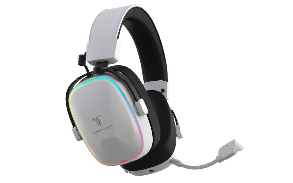Słuchawki SECRET GEAR SX2 podświetlenie RGB, gamingowy wygląd, słuchawki po skosie na białym tle
