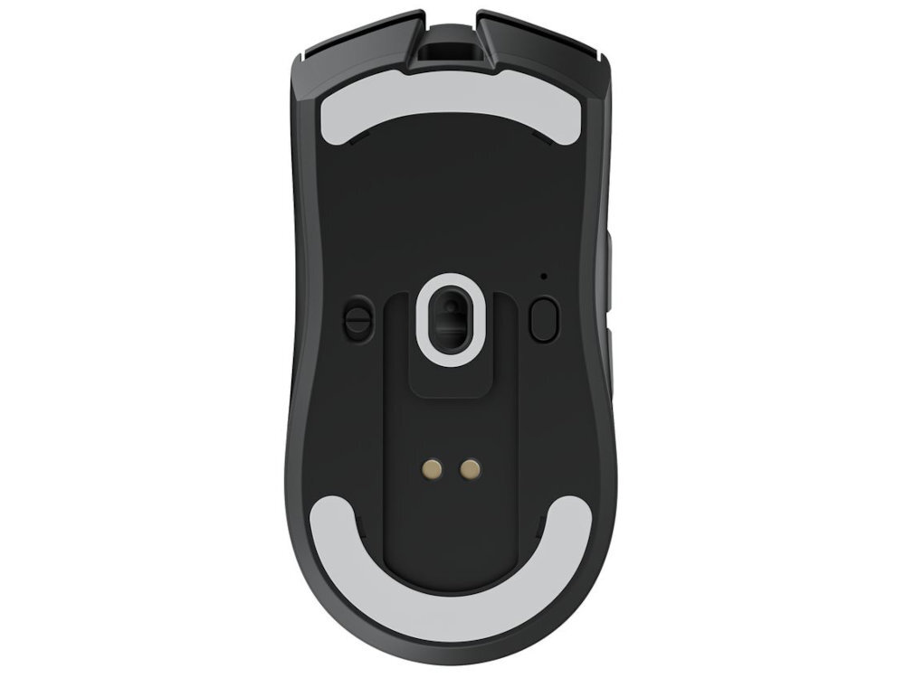 SECRET GEAR ZX1 ZX1 sensor PixArt PAW3395 26 000 DPI (Dots Per Inch) tuningu z oprogramowania 40 000 DPI częstotliwością raportowania aż 8000 MHz trybie 2.4GHz Niski LoD (1–2 mm) - mysz od spodu na białym tle