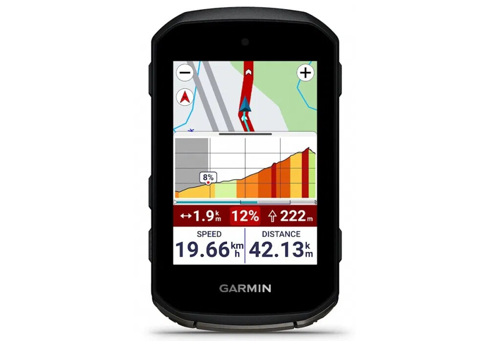 Nawigacja rowerowa GARMIN EDGE 850 010-03023-01 nawigacja na białym tle widoczna od przodu włączony wyświetlacz kolorowy wyświetlacz ciekłokrystaliczny LCD o rozdzielczości 420 × 600 px wbudowany czujnik oświetlenia otoczenia automatycznie dostosowującemu jasność ekranu