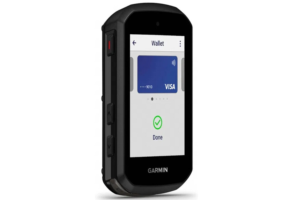 Nawigacja rowerowa GARMIN EDGE 850 010-03023-01 nawigacja na białym tle widoczna od przodu pod skosem włączony wyświetlacz na wyświetlaczu widoczna karta płatnicza łączność Bluetooth, ANT+ i Wi-Fi synchronizacja z telefonem aplikacja CONNECT IQ™ wbudowany głośnik informuje o wskazówkach nawigacyjnych