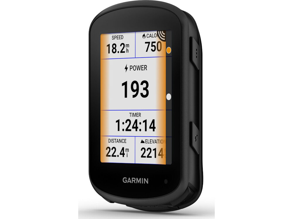 Nawigacja rowerowa GARMIN EDGE 840 010-02695-01 nawigacja na białym tle widoczna od przodu pod skosem włączony wyświetlacz GPS GLONASS QZSS oraz GALILEO w trybie wielopasmowym stabilny sygnał w wymagających lokalizacjach funkcje ClimbPro Trendline kreator kursów planowanie trasy z uwzględnieniem podjazdów i ukształtowania terenu
