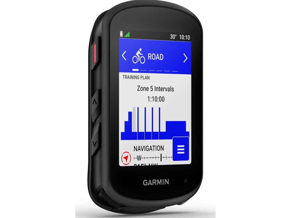 Nawigacja rowerowa GARMIN EDGE 840 010-02695-01 nawigacja na białym tle widoczna od przodu pod skosem włączony wyświetlacz wbudowany żyroskop akcelerometr magnetometr wysokościomierz barometryczny dokładność danych treningowych klasa wodoszczelności IPX7 szeroki zakres temperatur pracy od –20°C do 50°C świadome monitorowanie wysiłku skuteczniejsze zarządzanie intensywnością jazdy