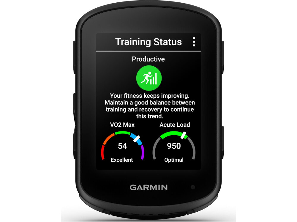 Nawigacja rowerowa GARMIN EDGE 840 010-02695-01 nawigacja na białym tle widoczna od przodu włączony wyświetlacz zaawansowana analiza wysiłku VO2 max FTP obciążenie treningowe charakter obciążenia dopasować intensywność treningów do aktualnej kondycji 32 GB pamięci wewnętrznej zapis historii okrążeń (do 200 godzin) funkcje Virtual Partner Virtual Racer sugestie codziennych ćwiczeń rozwijać formę