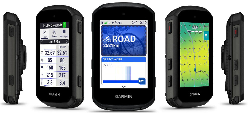 Nawigacja rowerowa GARMIN EDGE 550 010-03022-01 nawigacja na białym tle widoczna od przodu pod skosem i z boku włączony wyświetlacz ułatwia planowanie tras kontrolowanie postępów analizę jazdy duży 2,7-calowy ekran nawigacja satelitarna Multi-GNSS precyzyjny kurs w zróżnicowanym terenie