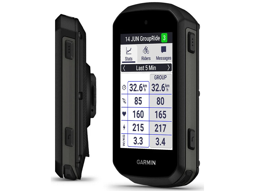 Nawigacja rowerowa GARMIN EDGE 550 010-03022-01 nawigacja na białym tle widoczna od przodu pod skosem włączony wyświetlacz obok zdjęcie boku wykrywanie incydentów LiveTrack GroupRide alarm rowerowy alerty pogodowe bezpieczeństwo wiadomości grupowe wspierają komunikację szybkie przekazywanie informacji grupa może reagować natychmiast i bezpiecznie dostosowywać tempo oraz strategię jazdy