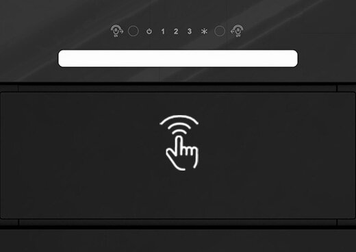 Czarny panel dotykowy okapu do zabudowy MPM-54-OWS-01 z 3-stopniową regulacją mocy oświetleniem LED.