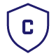 Ikona w kształcie tarczy z literą \'C\' w środku, w kolorze granatowym.