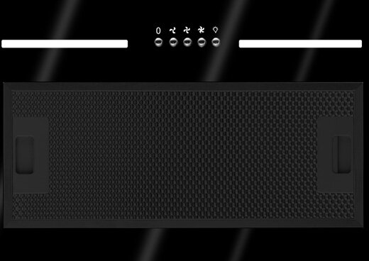 Zbliżenie na panel sterowania okapu do zabudowy MPM-54-OWS-02 i czarną powierzchnię.