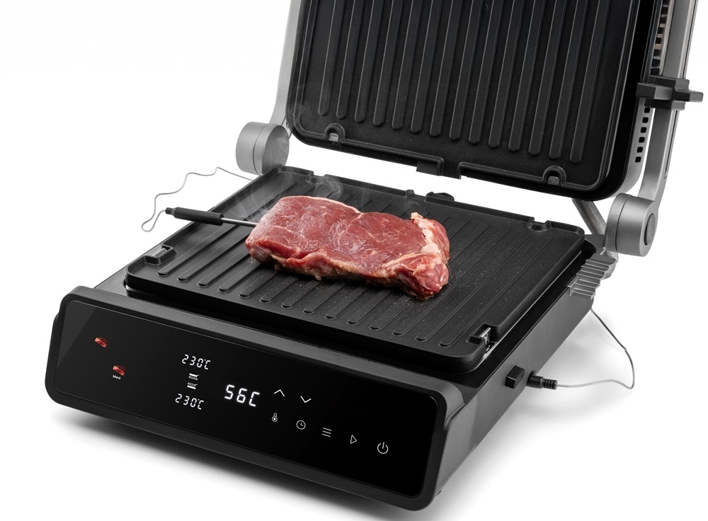 Grill elektryczny HISENSE HCG2000D odprowadzenie nadmiaru tłuszczu, specjalny pojemnik, mniej kaloryczne jedzenie