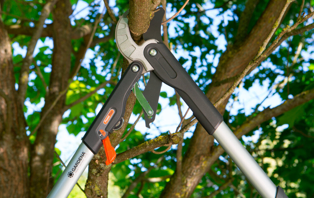 Sekator do gałęzi GARDENA 8773-20 drzewa gałęzie niebo sekator przycina gałąź w koronie drzewa radzi sobie z suchymi i świeżymi gałęziami o średnicy do 45 mm zaawansowana technologia wytrzymałe materiały efektywność prosta obsługa