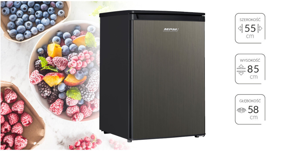 LODÓWKA MPM 131-CJ-18-AA kompaktowe urządzenie niewielkie rozmiary kolor inox funkcjonalność
