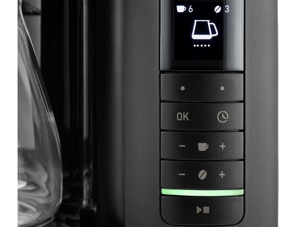 Ekspres MELITTA AromaFresh Pro II 1030-01 Czarny kolorowy wyświetlacz TFT łatwa obsługa indywidualne ustawienia preferencje język funkcja timera planowanie pareznia kawy z wyprzedzeniem świeża kawa o każdej porze dnia 