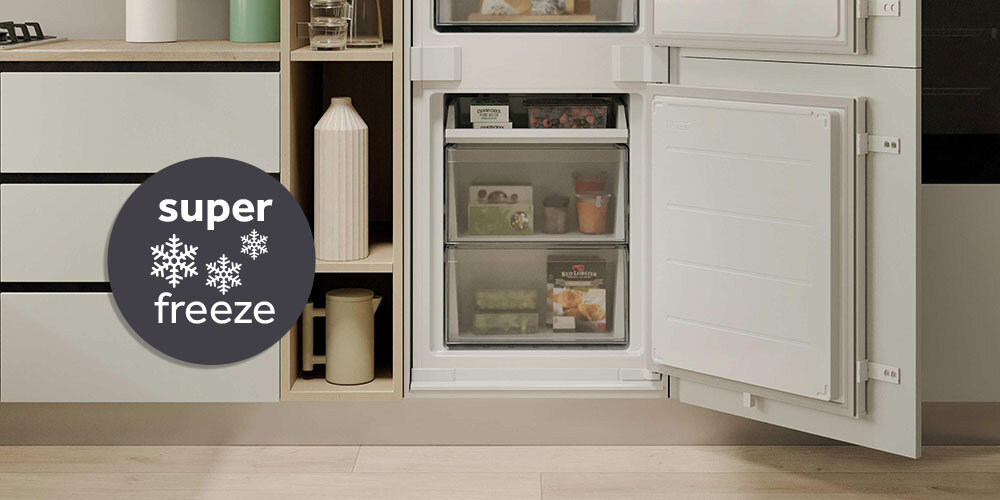 LODÓWKA CANDY ECNBQT3519EW wizualizacja gif ikona otwarty zamrażalnik zamrażarka szuflady wnętrze szybkie mrożenie Super-Freeze