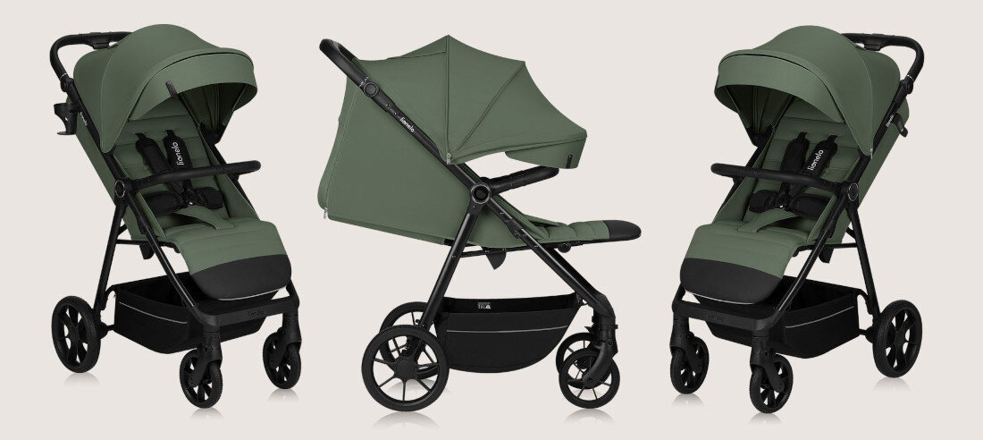 Wózek spacerowy LIONELO Iva Zielony Komfort w każdej sytuacji odpowiednie wsparcie koła z bieżnikiem amortyzacja Zwrotność i łatwość prowadzenia