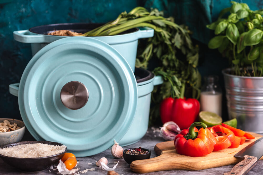 Garnek VINTAGE CUISINE VC2P2218MT20CP Miętowy 22 cm żeliwo powłoka emaliowana