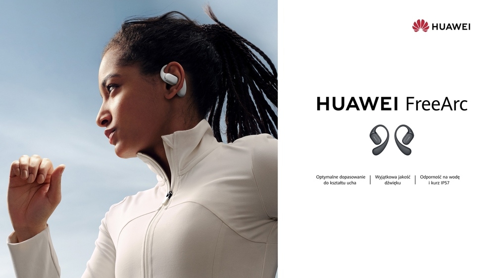Słuchawki powietrzne HUAWEI FreeArc Wodoodporne - mezczyzna z sluchawka w uchu