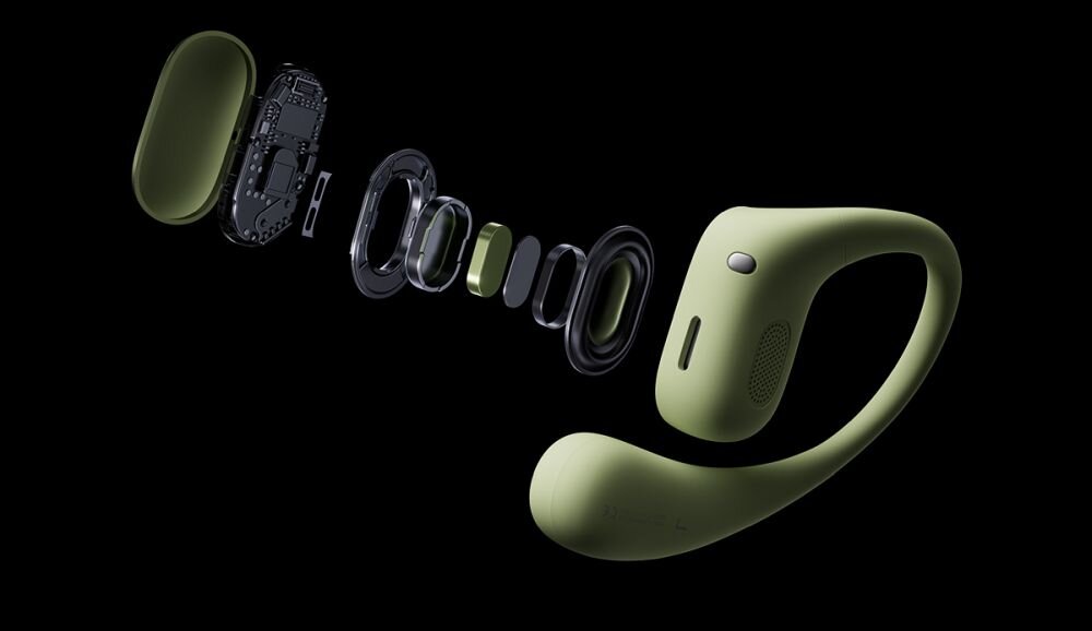 Słuchawki powietrzne HUAWEI FreeArc Wodoodporne - budowa sluchawki, prywatnosc, fale, przetwornik, algorytmy