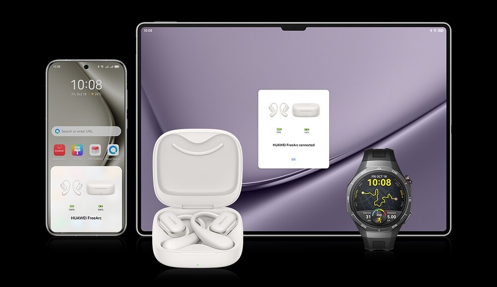 Słuchawki powietrzne HUAWEI FreeArc Wodoodporne - kobieta z sluchawka w uchu, polaczenie, urzadzenia, parowanie, zmiany ustawien