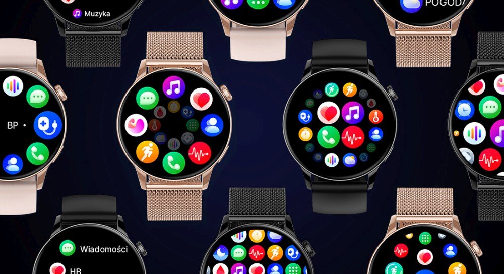 Smartwatch MAXCOM FW58 Vanad Pro wyświetlacz dopasowanie tarcza zdrowie saturacja krwi ciśnienie krwi sen monitoring oddech cykl menstruacyjny powiadomienia wiadomości alarmy jakość tryby sportowe długa praca