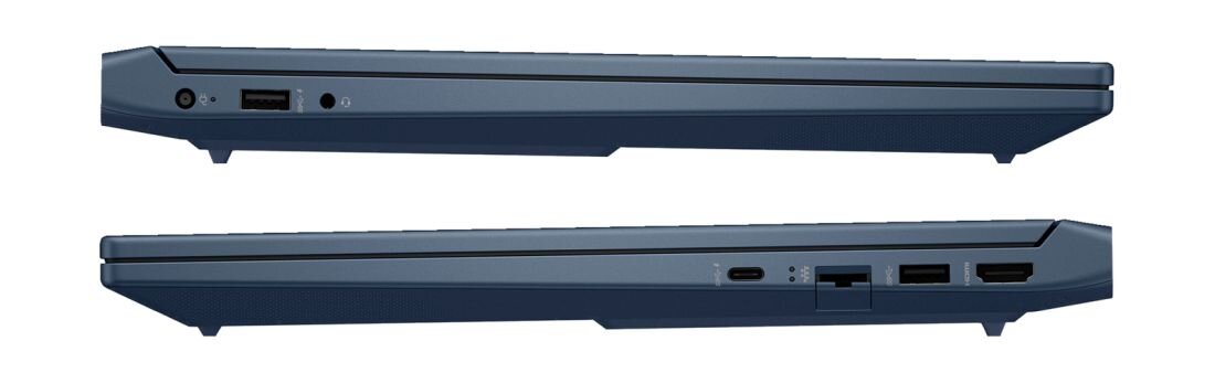 Laptop HP Victus 15 - Laptop pokazujący złącza HDMI, USB-A, USB-C i RJ-45. USB Typu-A Typu-C HDMI 