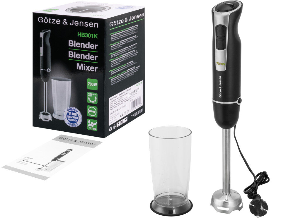 Blender GÖTZE & JENSEN HB301K 700W TRYB TURBO kruszenie loduW zestaw zawartosc opakowania