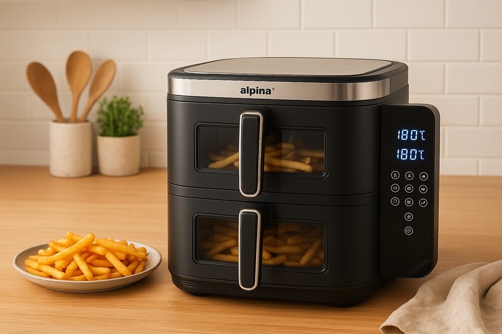 AIR FRYER ALPINA A11.0 prosty panel sterowania, wyjmowane elementy, łatwe utrzymanie czystości