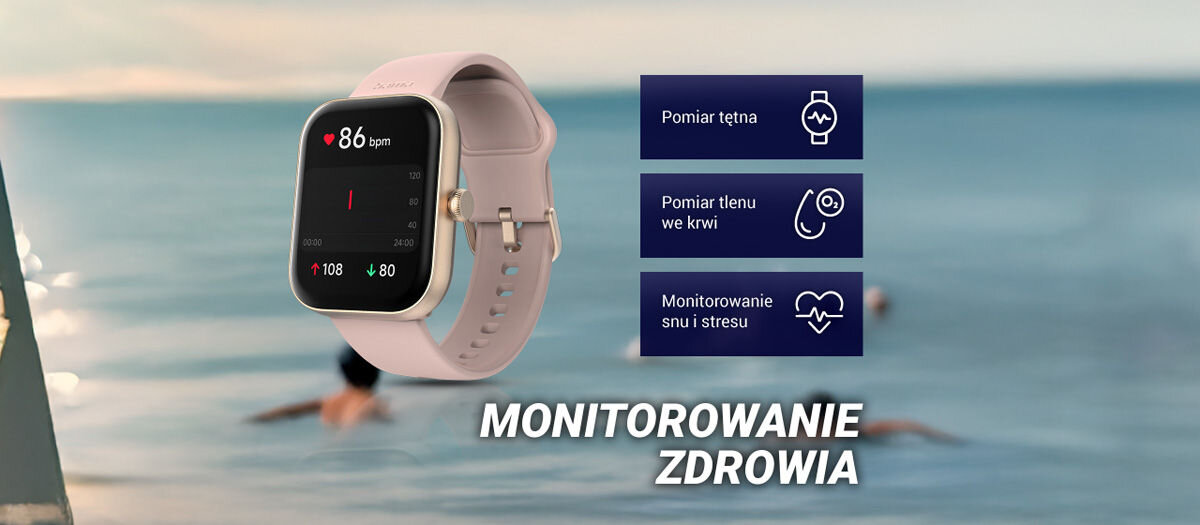 Smartwatch HAMA Fit Watch 5000 Monitorowanie zdrowia pomiar tętna pomiar tlenu we krwi monitorowanie snu i stresu