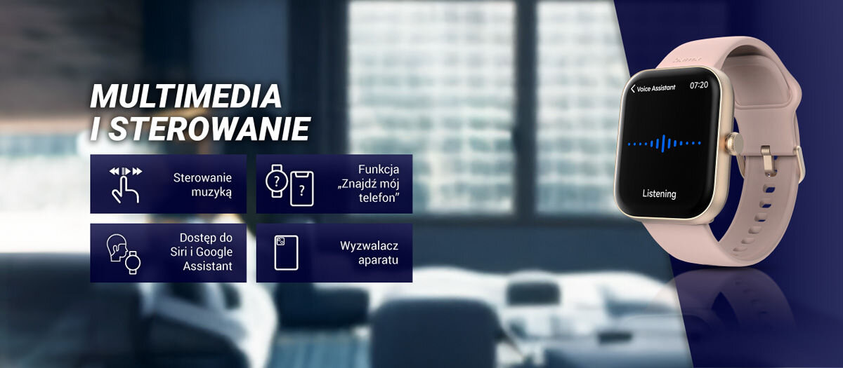 Smartwatch HAMA Fit Watch 5000 Multimedia i sterowanie sterowanie muzyką funkacja znajdź mój telefon dostęp do siri i google assistant wyzwalacz aparatu