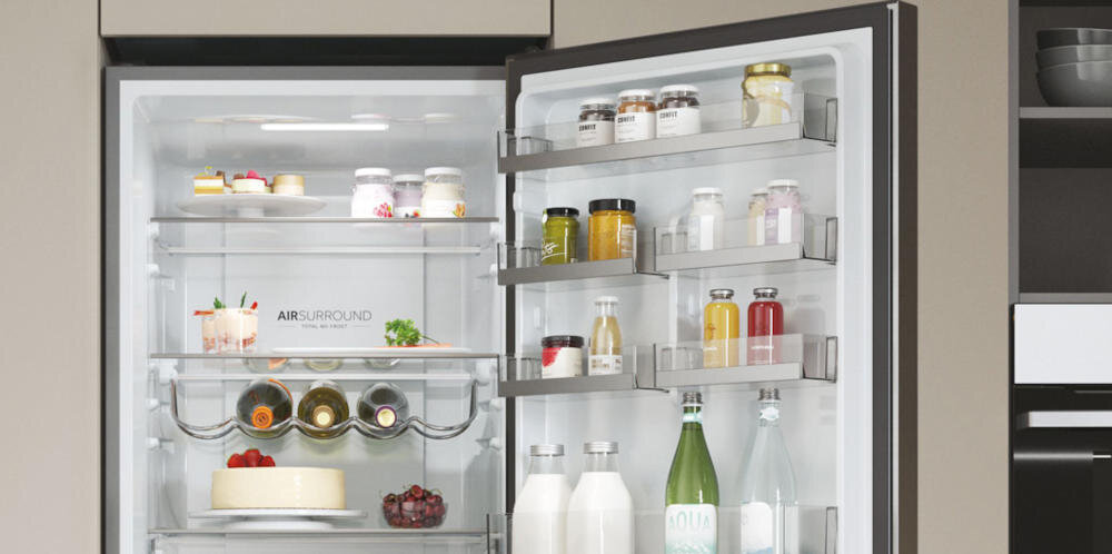 HAIER HDW3618DNPK porządek lodówka półki szkło hartowane żywność balkoniki drzwi