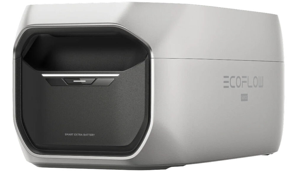 Bateria ECOFLOW Delta 3 Max Plus, mróz, ogniwa, odporność, zabezpieczenia, Ujęcie pod kątem dodatkowej baterii EcoFlow z widocznym logo na bocznej ściance.