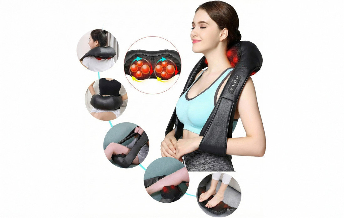 Masażer do karku EXTRALINK Smartlife Neck Massager Czarny Funkcja ogrzewania do szyi, ramion i pleców skuteczny masaż głęboki  dwóm głowicom z 4 kulami każda Funkcja ogrzewania relaks 3 poziomy intensywności wolny, średni, szybki dopasowanie potrzeby Automatyczny wyłącznik po około 15 minutach