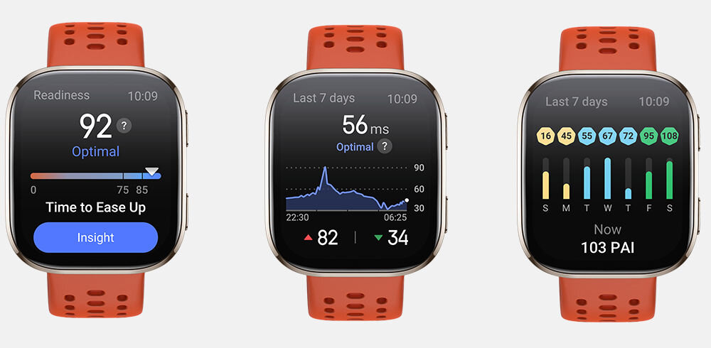 Smartwatch AMAZFIT Bip 6 ekrany wizualizujące funkcje gotowość zmienność rytmu serca ocenia zdrowia paipai